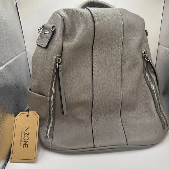 S-Zone Anti-Theft Leather Gray Backpack/Shoulder Bag NWT Retails $79 - Picture 12 of 12